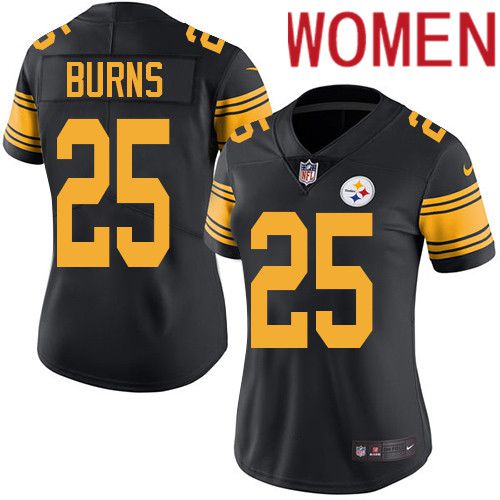 Women Pittsburgh Steelers #25 Artie Burns Nike Black Vapor Limited Rush NFL Jersey->women nfl jersey->Women Jersey